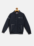 Monte Carlo Boys Navy Blue Solid Bomber Jacket with Printed Detail