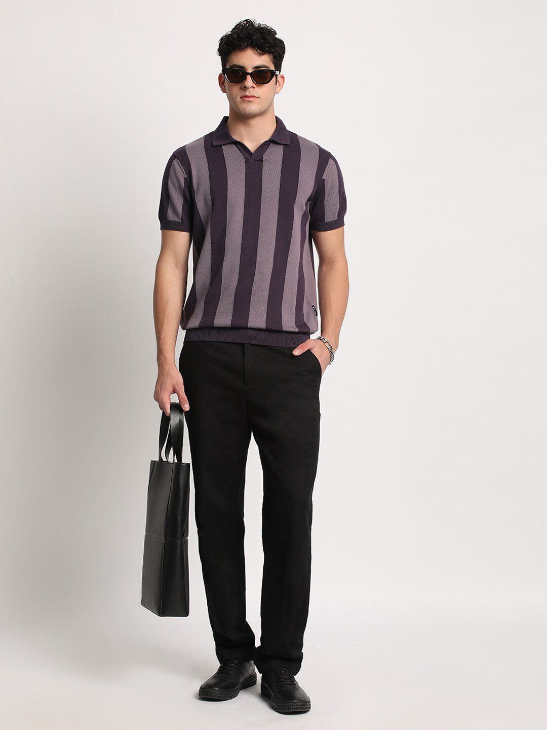 THE BEAR HOUSE Men Striped Regular Fit Cotton Polo Collar T-Shirts