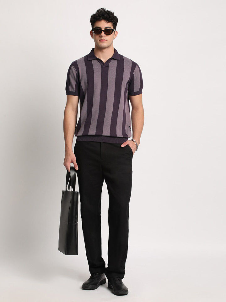 THE BEAR HOUSE Men Striped Regular Fit Cotton Polo Collar T-Shirts