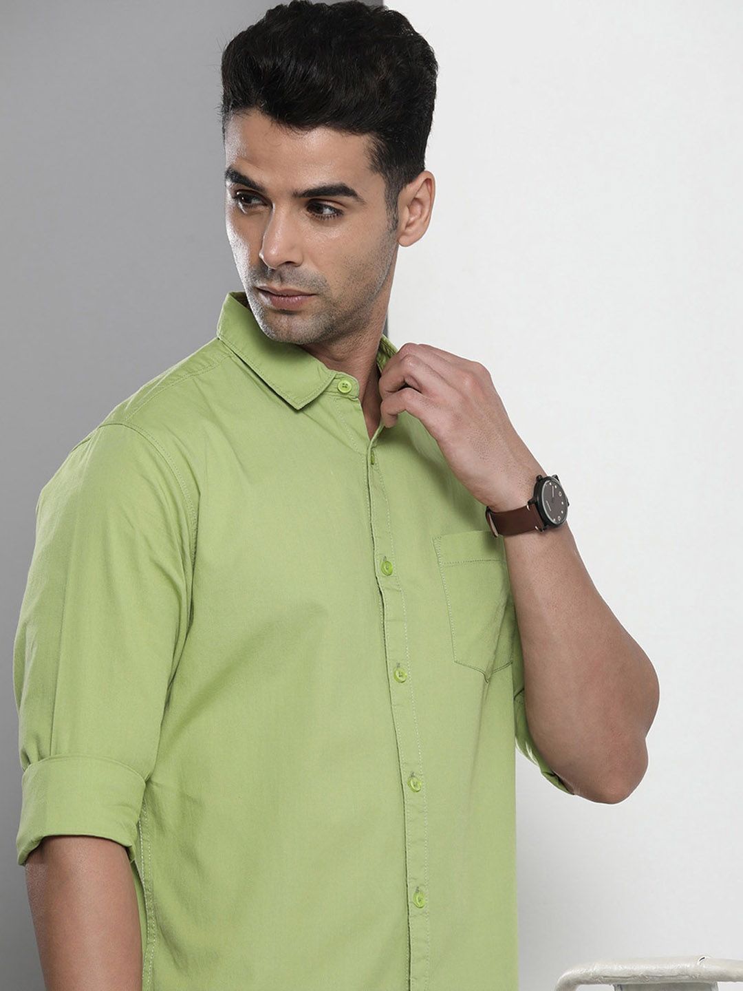 The Indian Garage Co Men Green Pure Cotton Casual Shirt