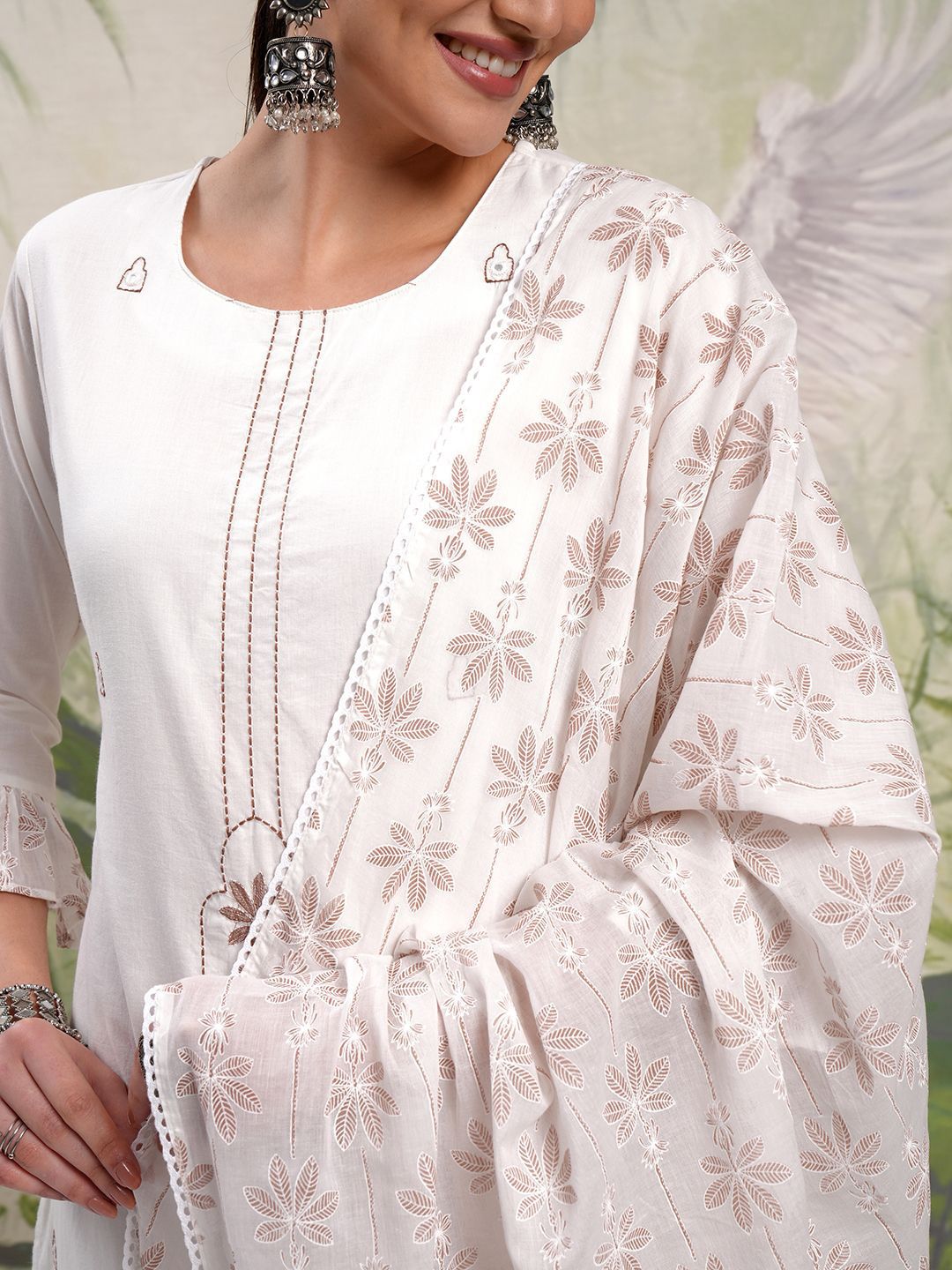 Vishudh Floral Printed Regular Pure Cotton Kurta with Trouser & Dupatta