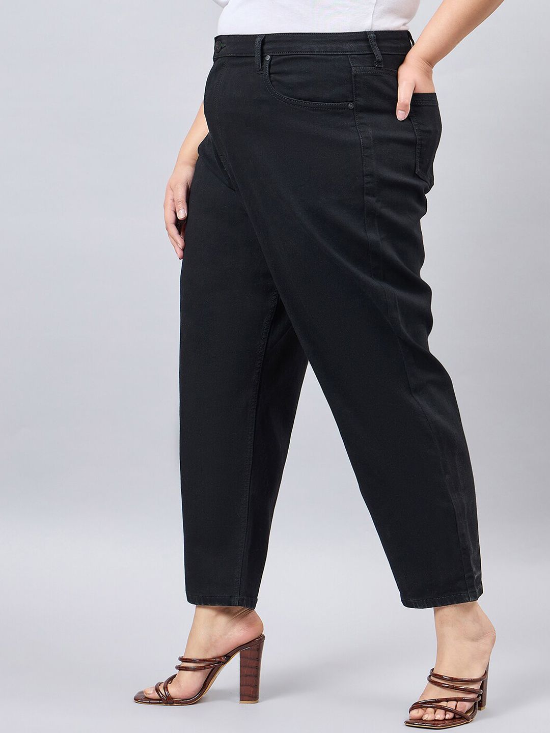 Style Quotient Women Plus Size Black Mom Fit High Rise Stretchable Denim Jeans