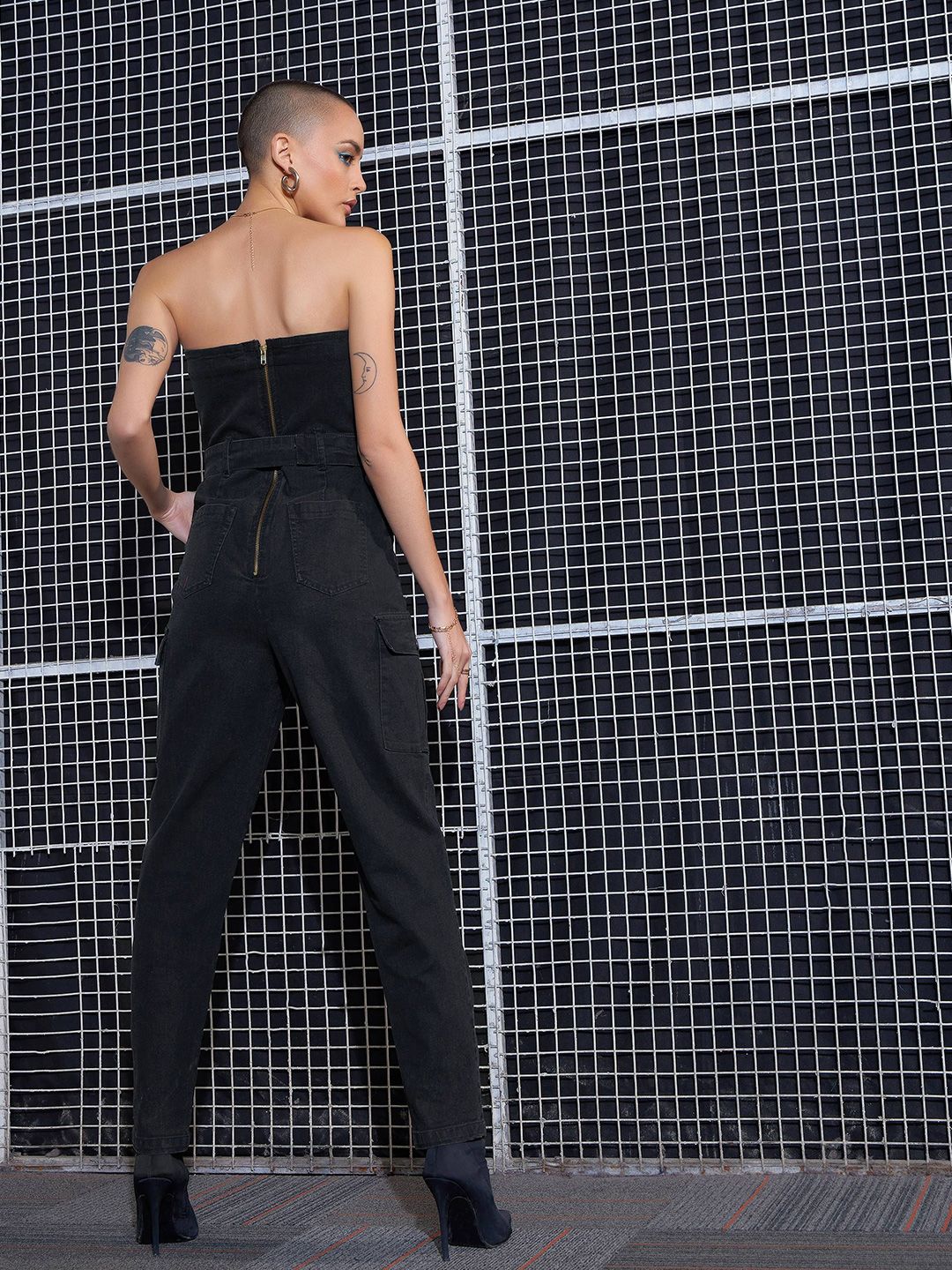 SASSAFRAS Black Strapless Basic Jumpsuit