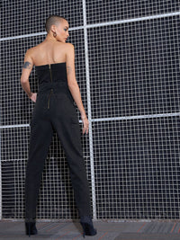 SASSAFRAS Black Strapless Basic Jumpsuit