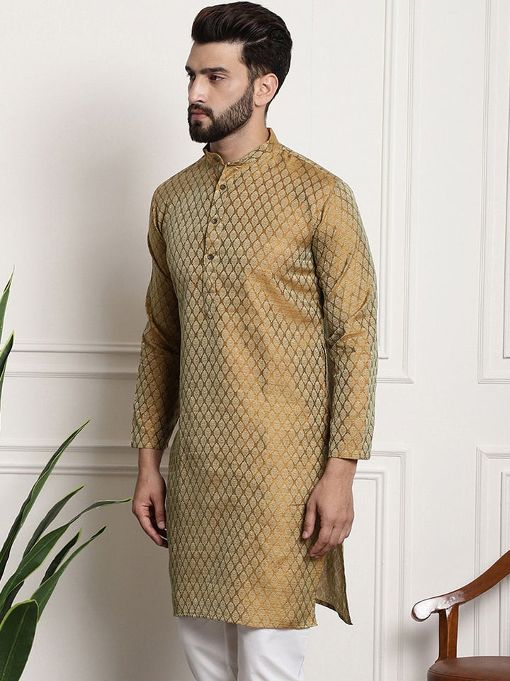 SOJANYA Ethnic Motifs Woven Design Band Collar Straight Kurta