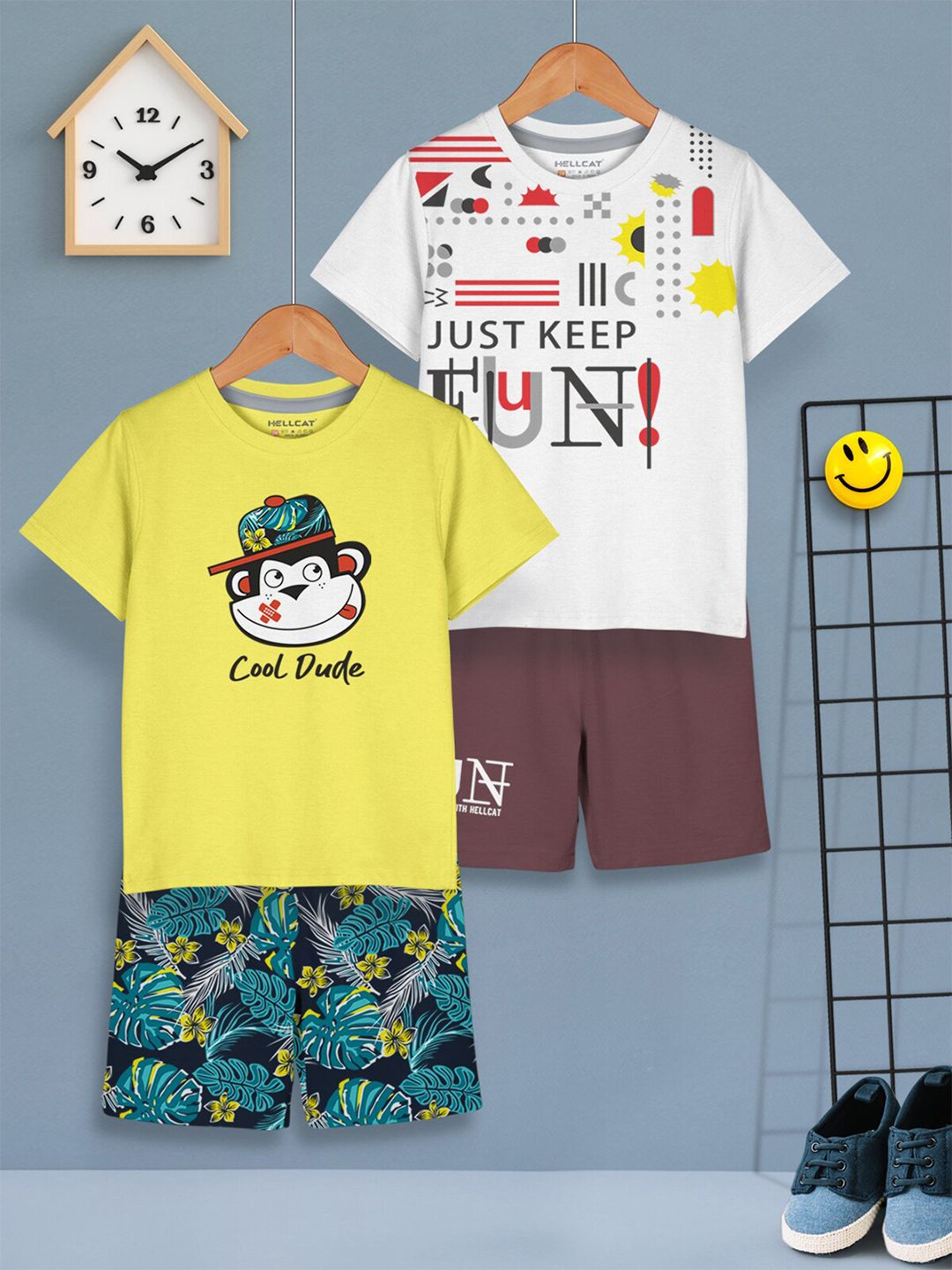 HELLCAT Boys Pack Of 2 Printed T-shirt with Shorts
