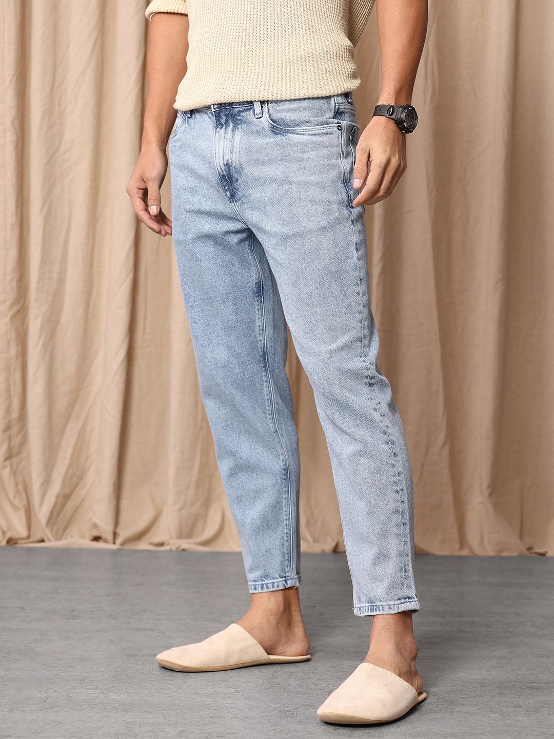 Mr Bowerbird Men Cropped Tapered Fit Heavy Fade Stretchable Jeans