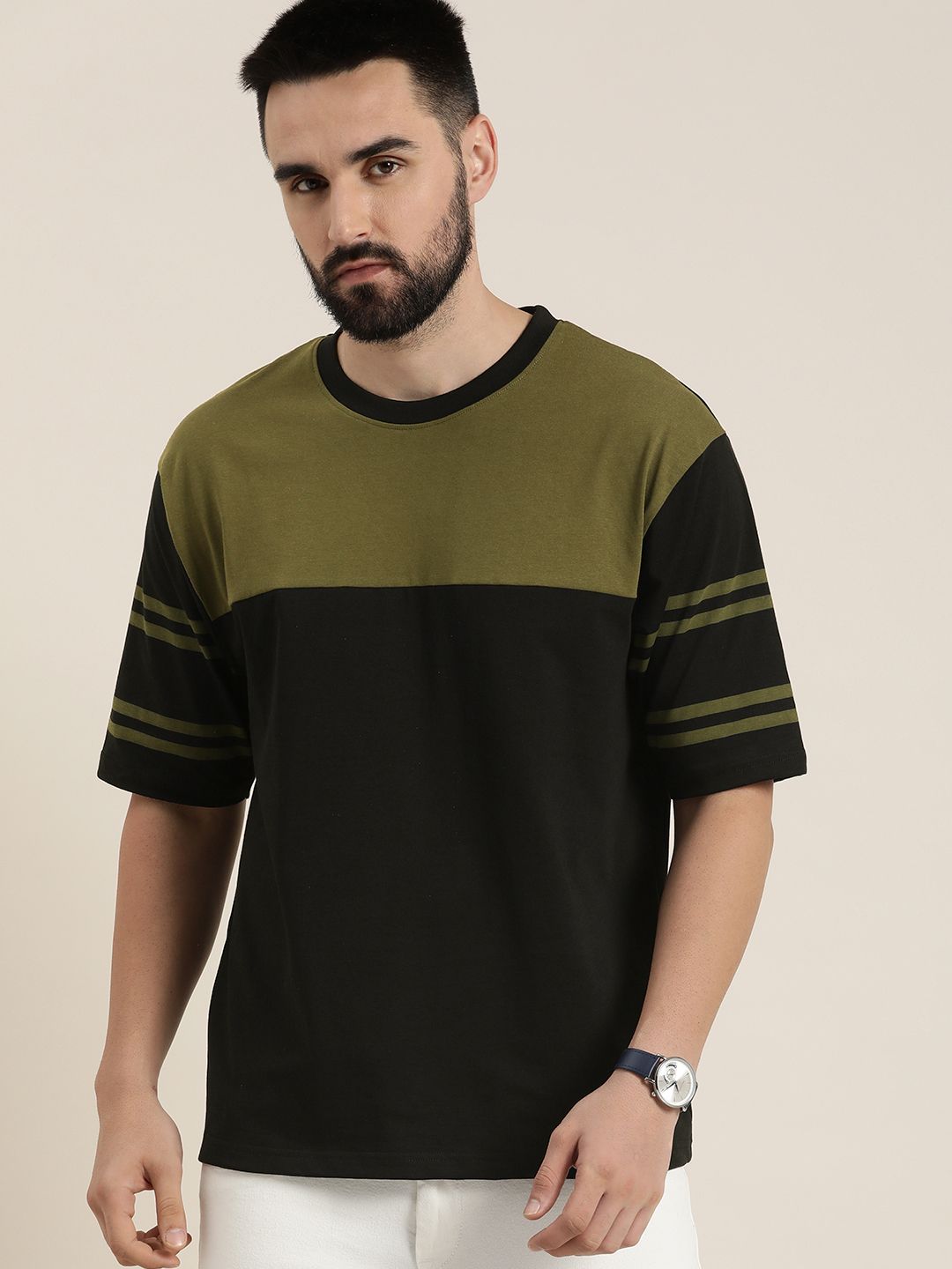 Dillinger Men colourblocked berjalur T-shirt Cotton Fit
