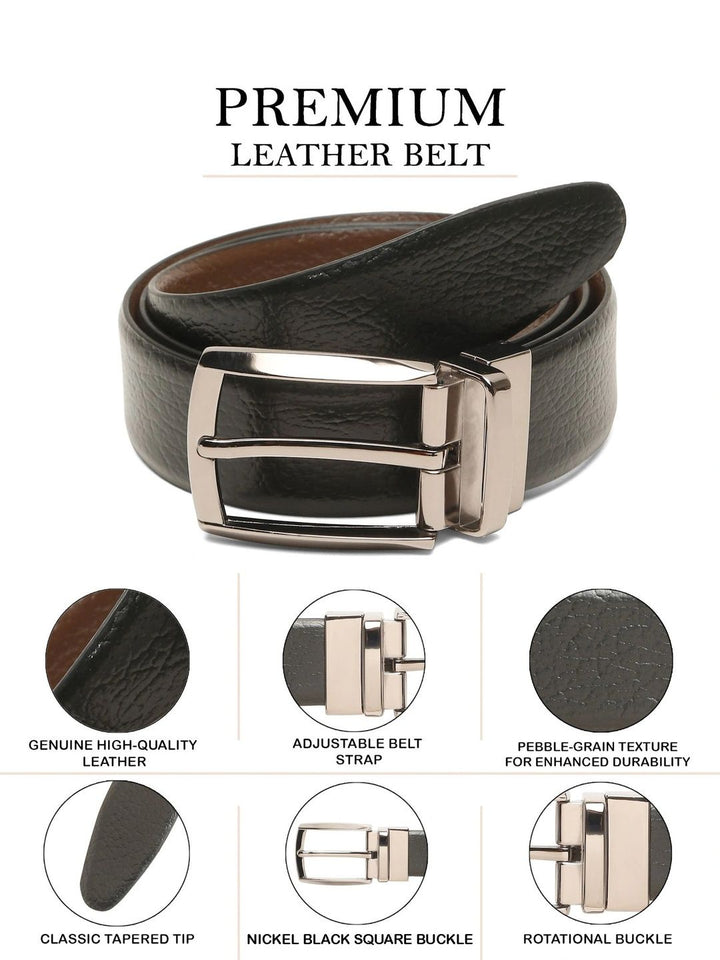 Teakwood Leathers Men Textured Leather Reversible Belt
