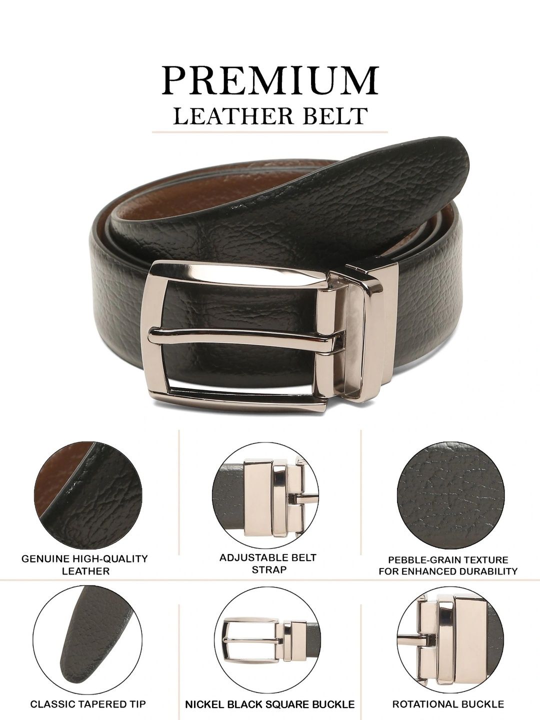 Teakwood Leathers Men Textured Leather Reversible Belt