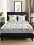Story@home Arena Cream-Coloured & Grey Printed 180 TC Queen Bedsheet & 2 Pillow Covers