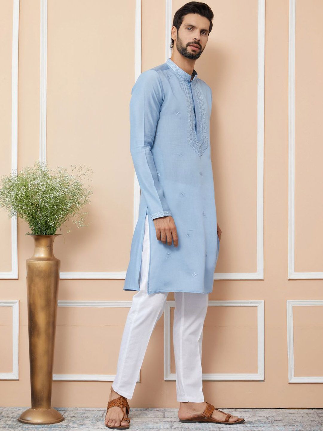 See Designs Men Embroidered Regular Thread Work Kurta with Pyjamas