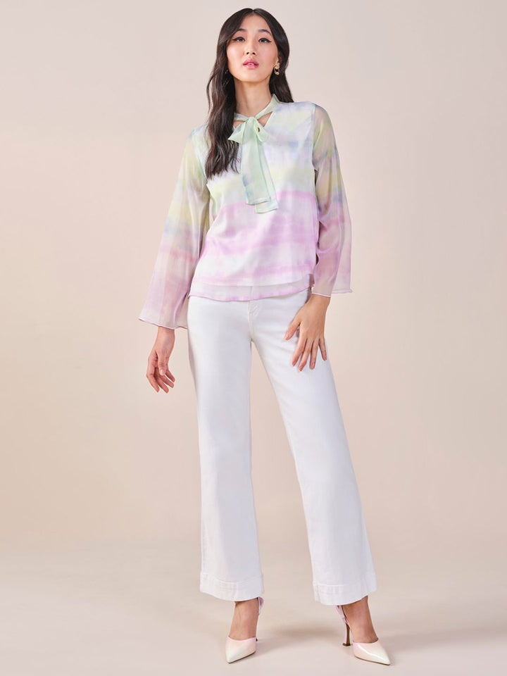 AND high neck tie ups Tie and Dye Top