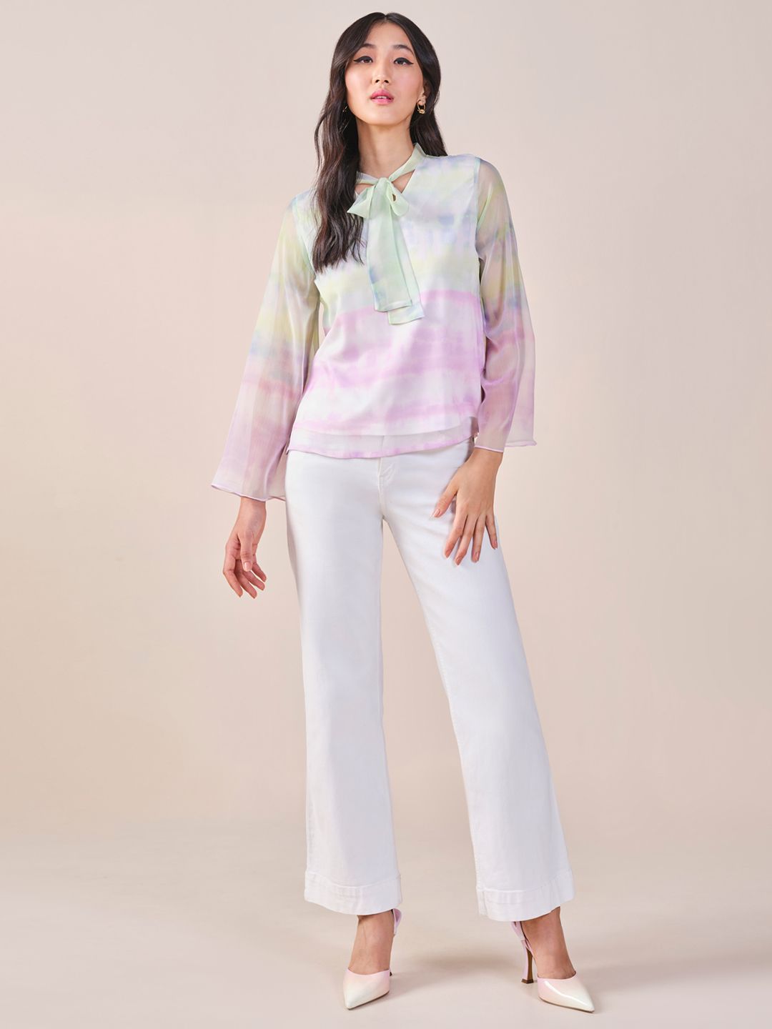 AND high neck tie ups Tie and Dye Top