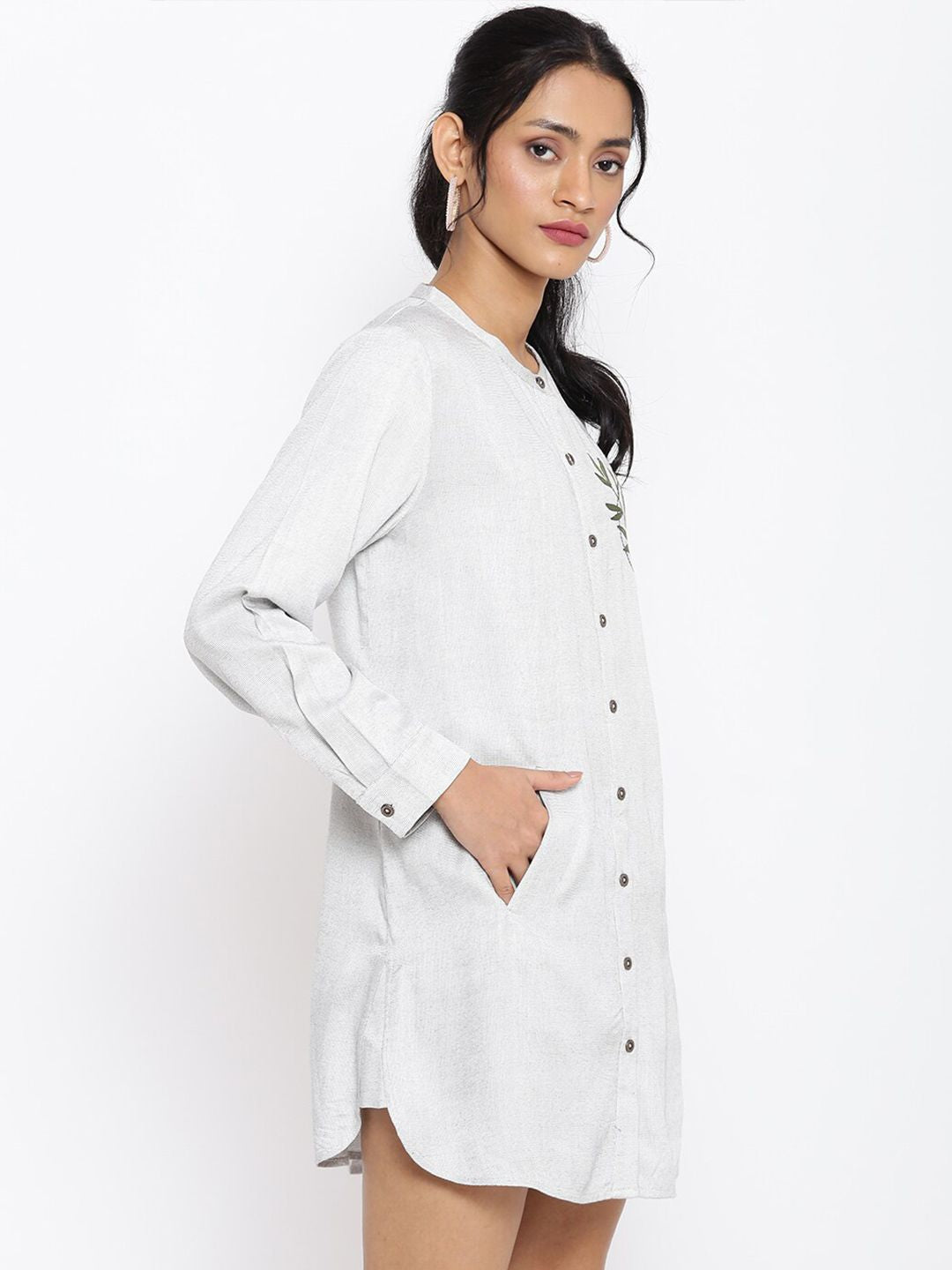 W Women Grey & Green Viscose Rayon Tunic