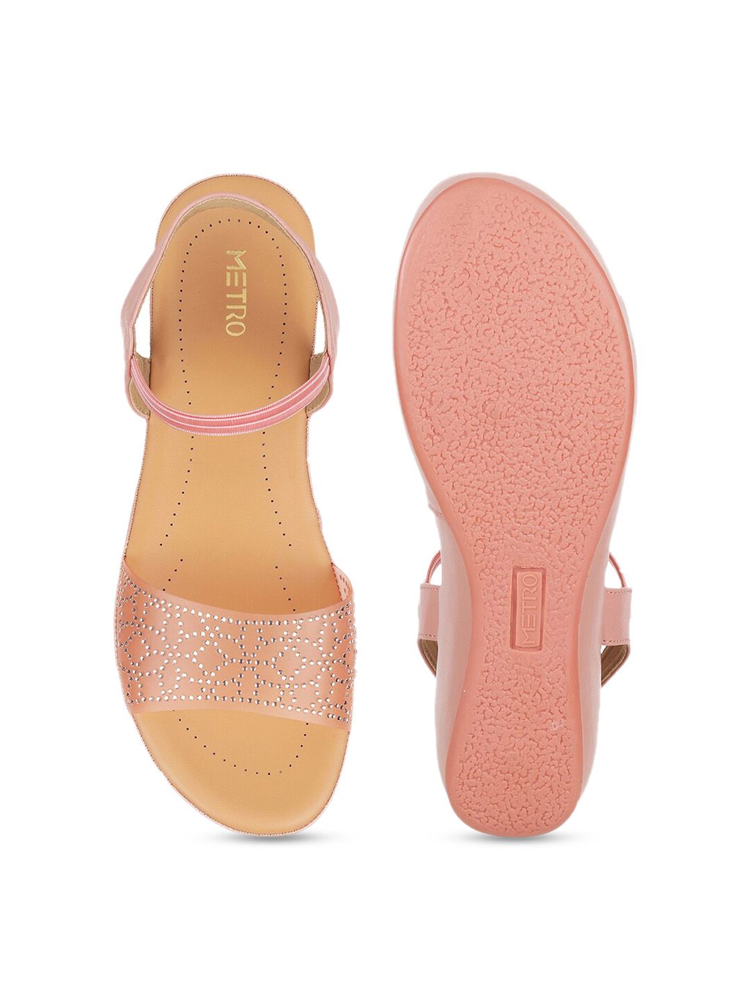 Metro Embellished Open Toe Wedges With Backstrap