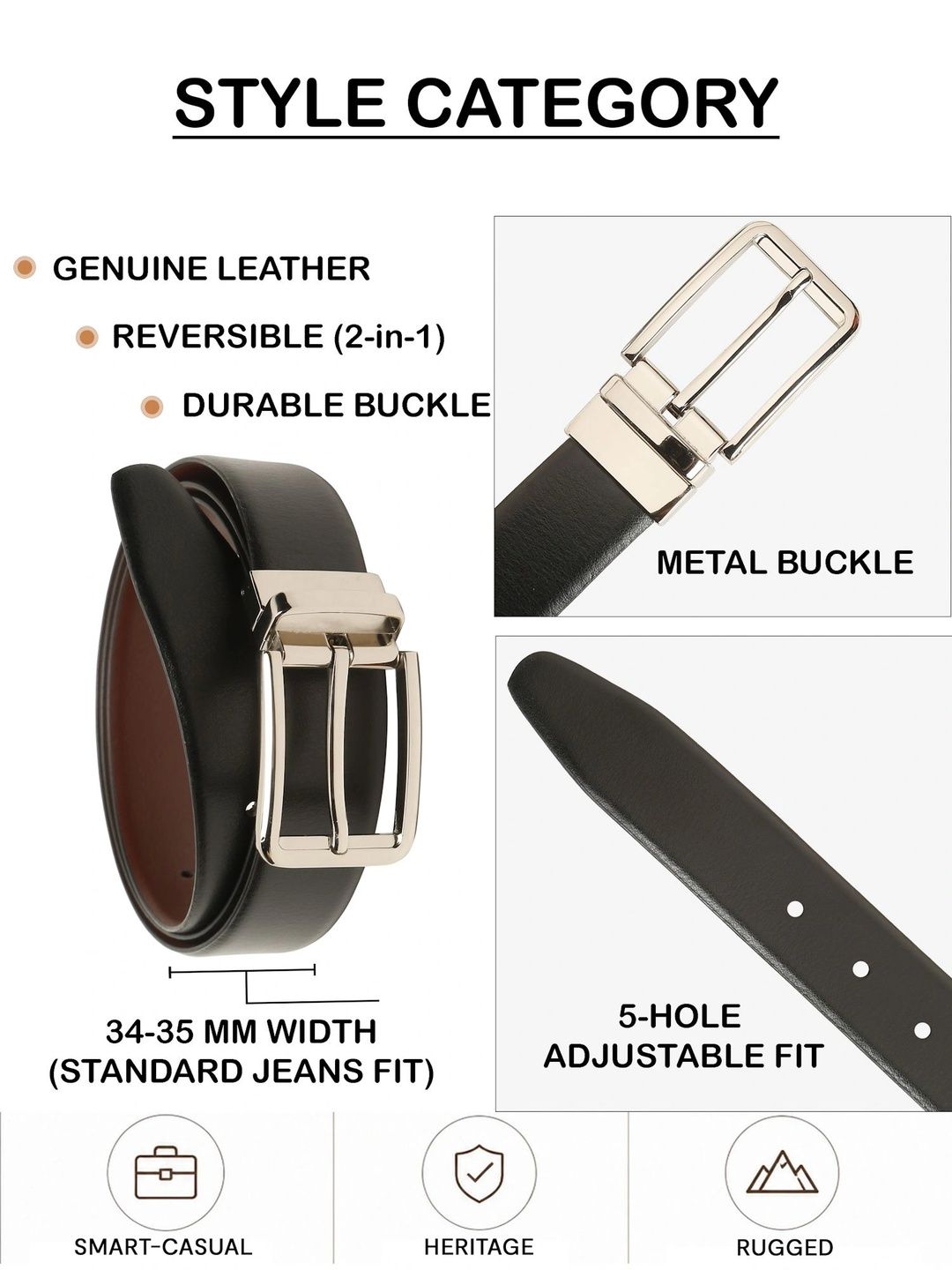 Teakwood Leathers Men Textured Leather Reversible Belt