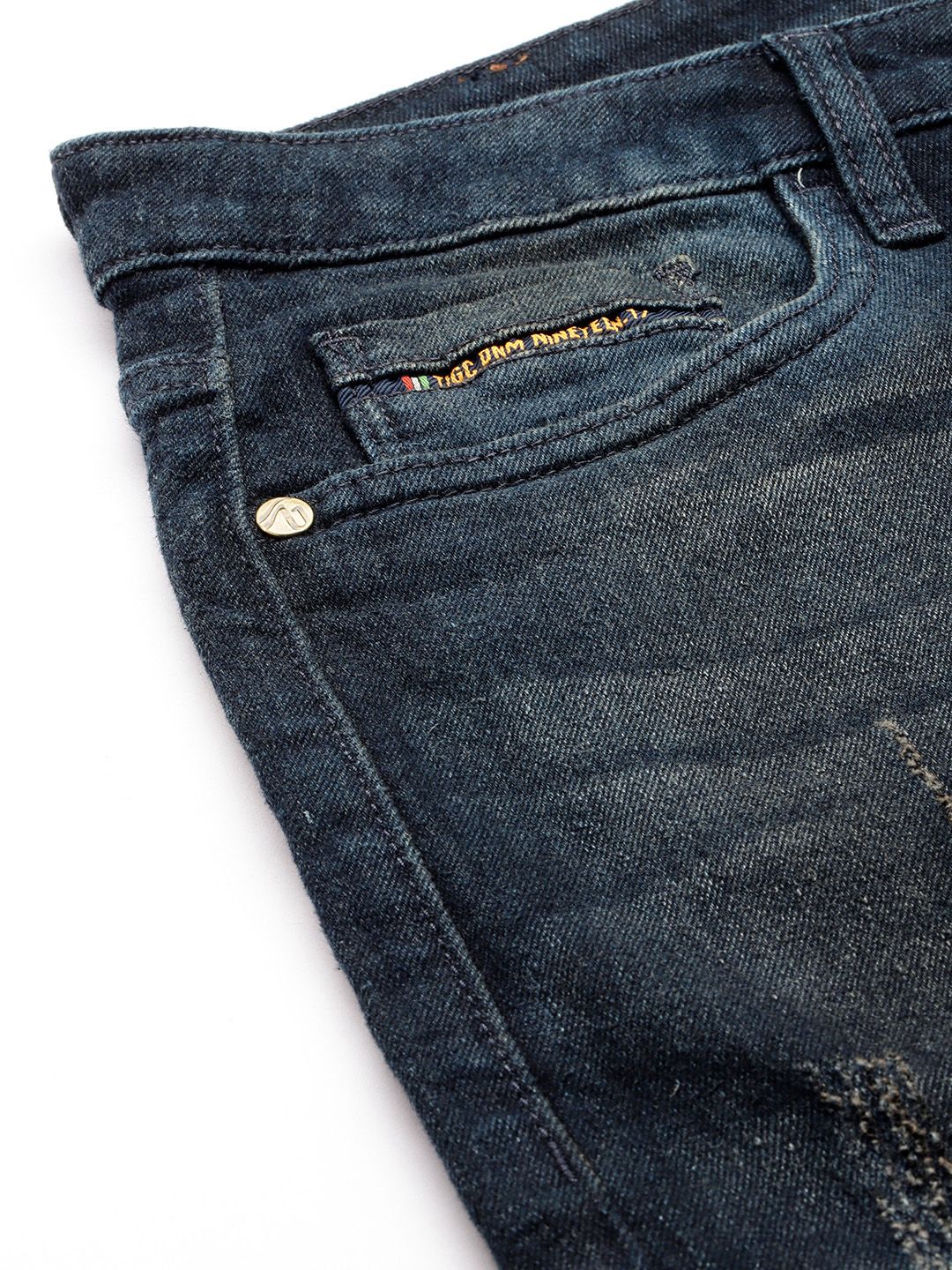 The Indian Garage Co Men Slim Fit Mildly Distressed Light Fade Applique Jeans
