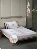 KLOTTHE Cotton 400 TC Fitted Single Superfine Bedsheet with 2 Pillow Covers-89 x 59 inches