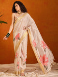 Saree mall Floral Printed Zari Organza Sungudi Sarees
