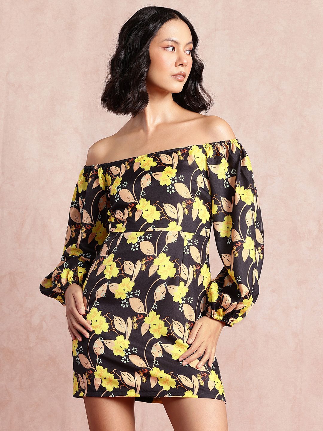 all about you Floral Print Puff Sleeve Sheath Mini Dress