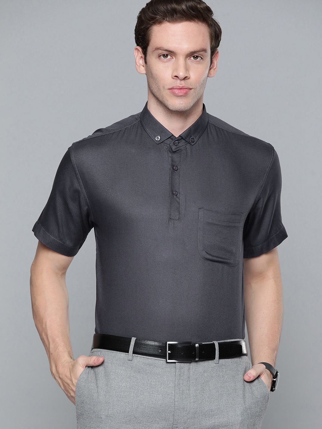 DENNISON Men Grey Smart Slim Fit Polo Shirt