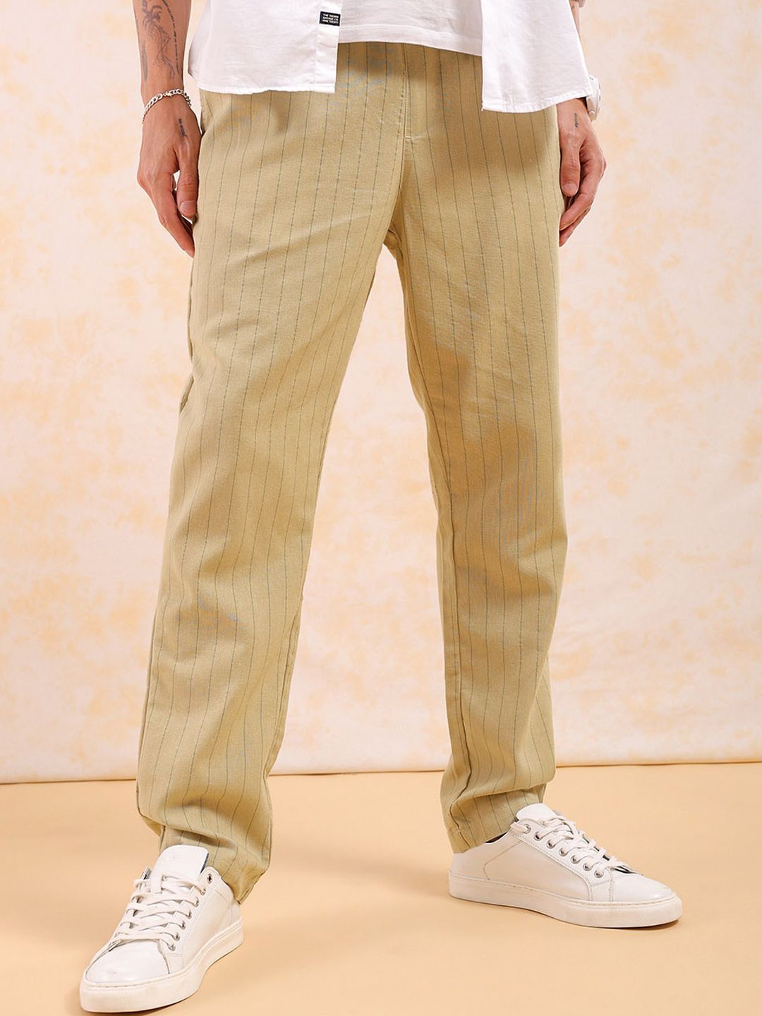 The Indian Garage Co Men Mid-Rise Striped Trousers