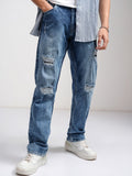HIGHLANDER Men Straight Fit Mildly Distressed Light Fade Stretchable Jeans