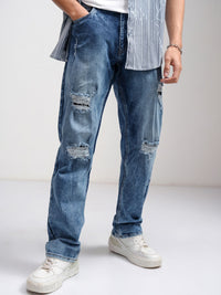 HIGHLANDER Men Straight Fit Mildly Distressed Light Fade Stretchable Jeans