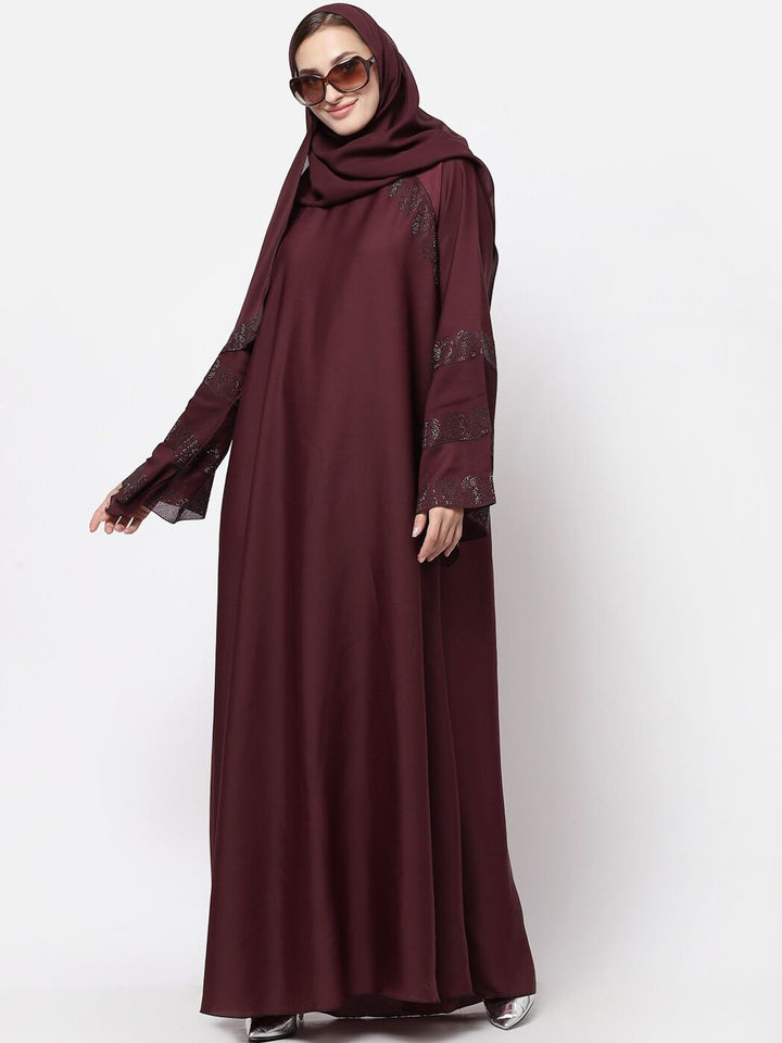 KLOTTHE Women Maroon Embellished Abaya Burqa With Hijab