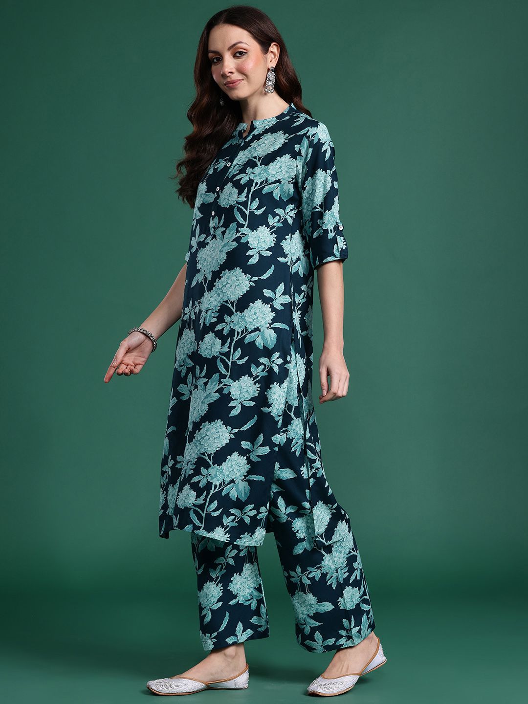 Indo Era Floral Printed Kurta with Palazzos