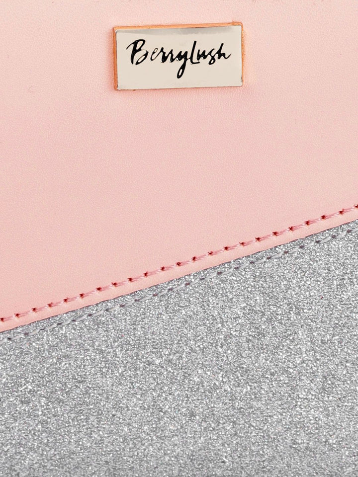 Berrylush Women Pink & Silver-Toned Colourblocked Zip Around Wallet