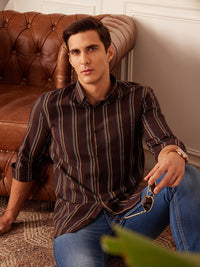 DENNISON Smart Striped Button-Down Collar Casual Shirt