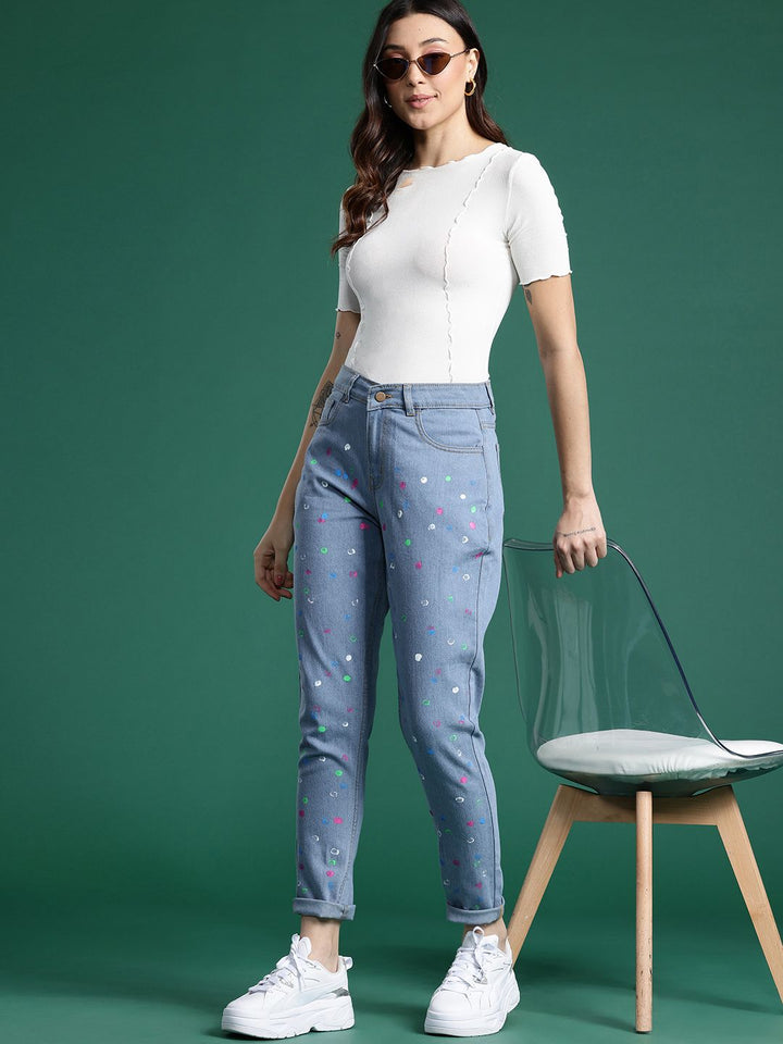 DressBerry Women High-Rise Printed Stretchable Mom Fit Jeans