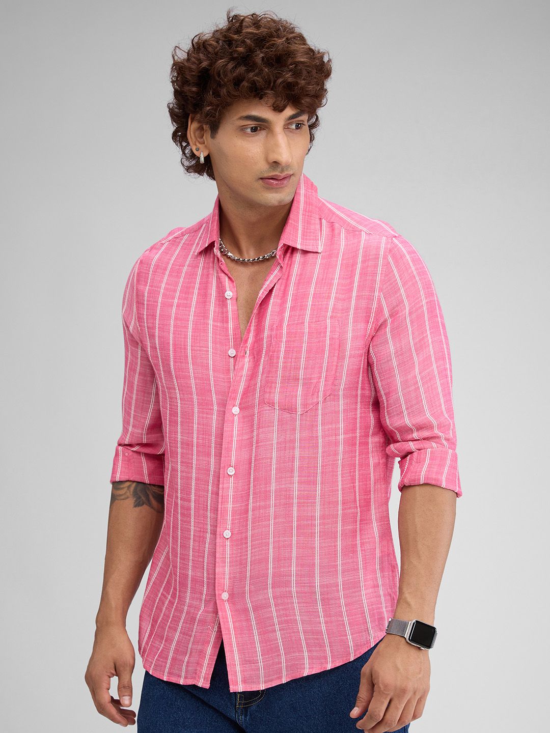 VASTRADO Men Classic Slim Fit Vertical Striped Casual Shirt
