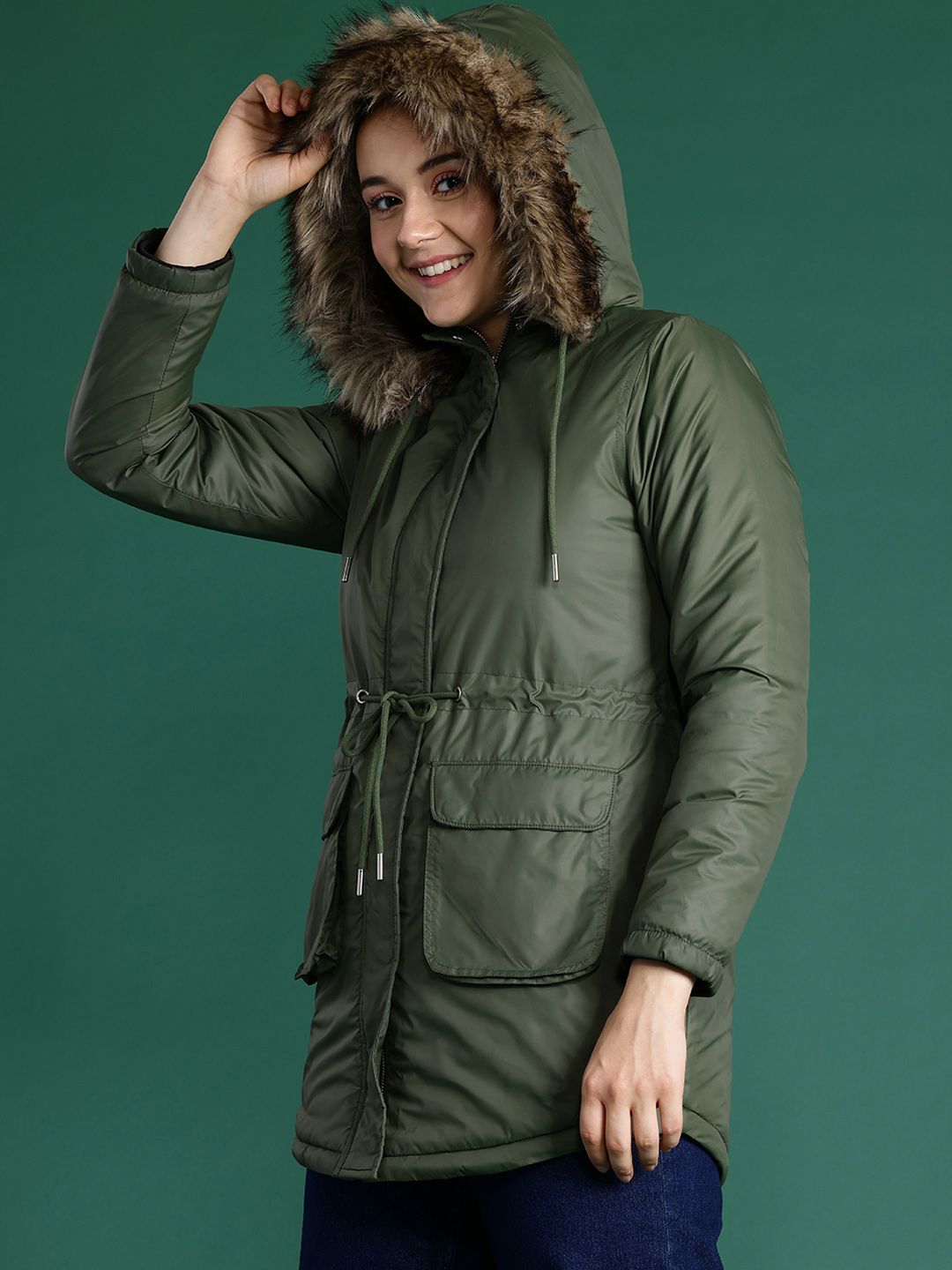 DressBerry Cinched Waist Hooded Jacket