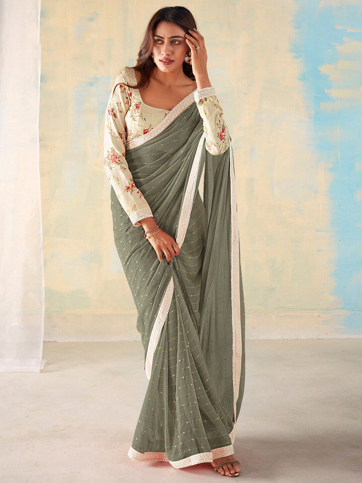 Saree mall Embellished Embroidered Pure Georgette Sarees