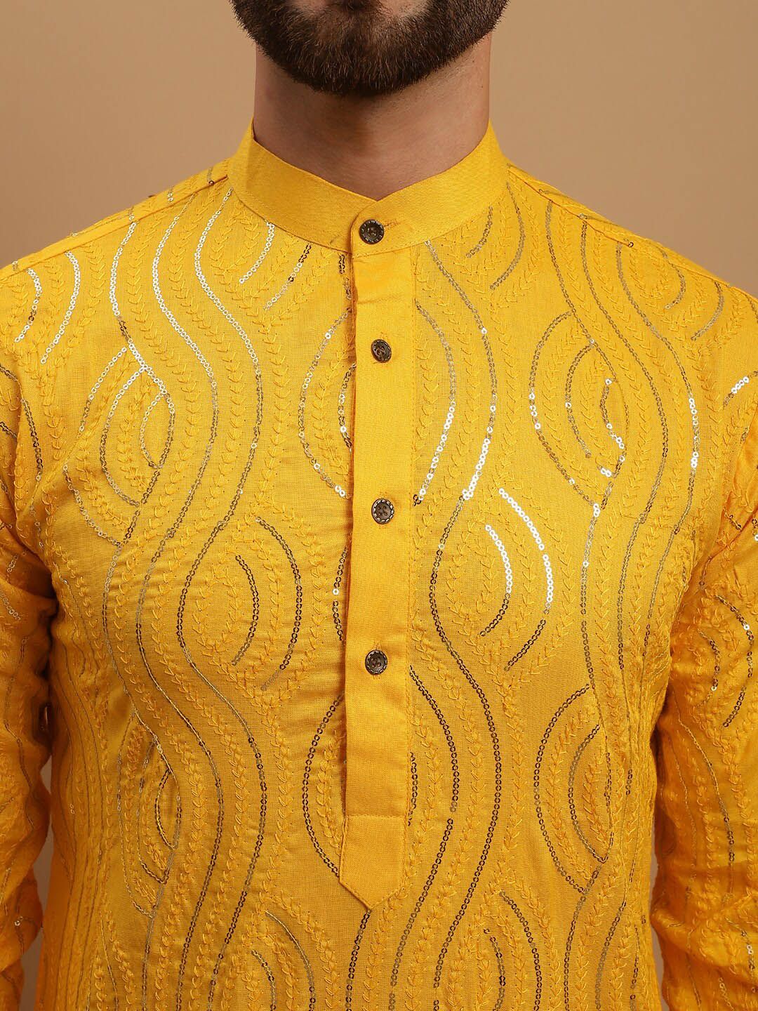 SOJANYA Embroidered Sequinned Pure Cotton Kurta with Churidar & Embroidered Nehru Jacket