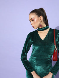 STREET 9 Women Gorgeous Green Solid Velvet Dress