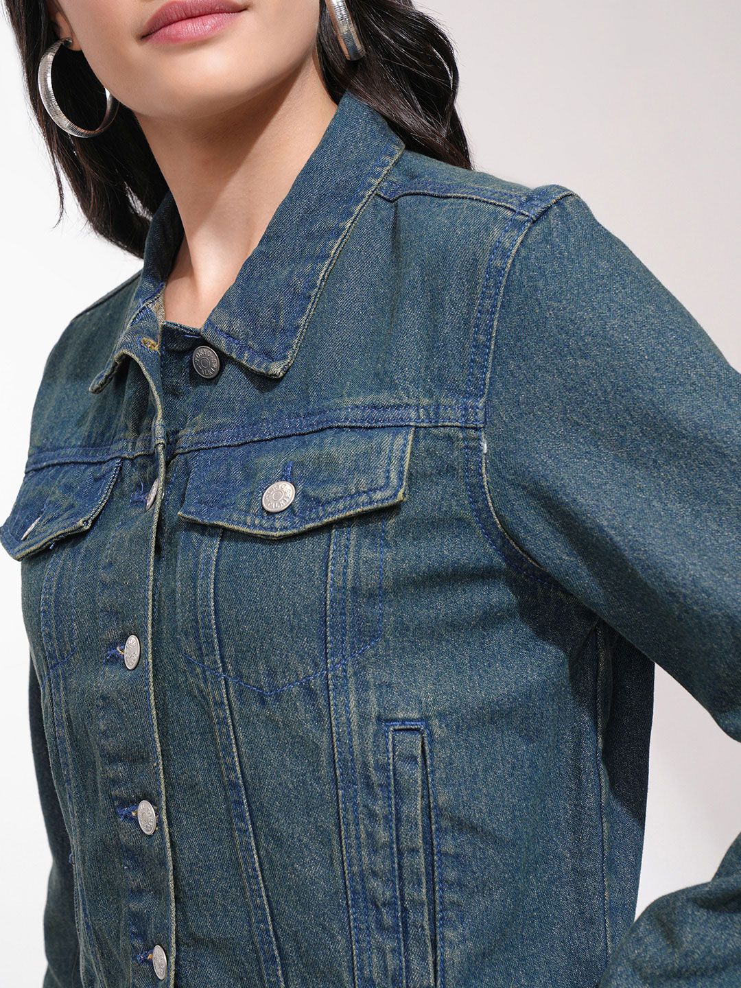 Jaket Denim Pepejal Biru Tokyo Talkies Wanita