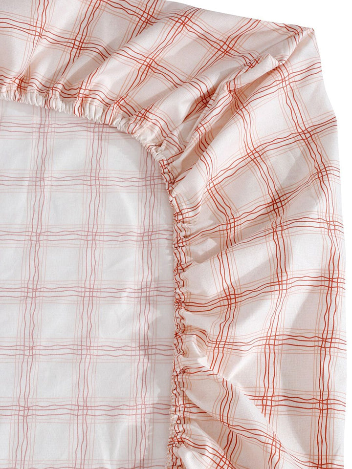 KLOTTHE Book Fold White Checked Polycotton 300 TC Fitted King Fine Bedsheet with 2 Pillow Covers-98 x 87 inches