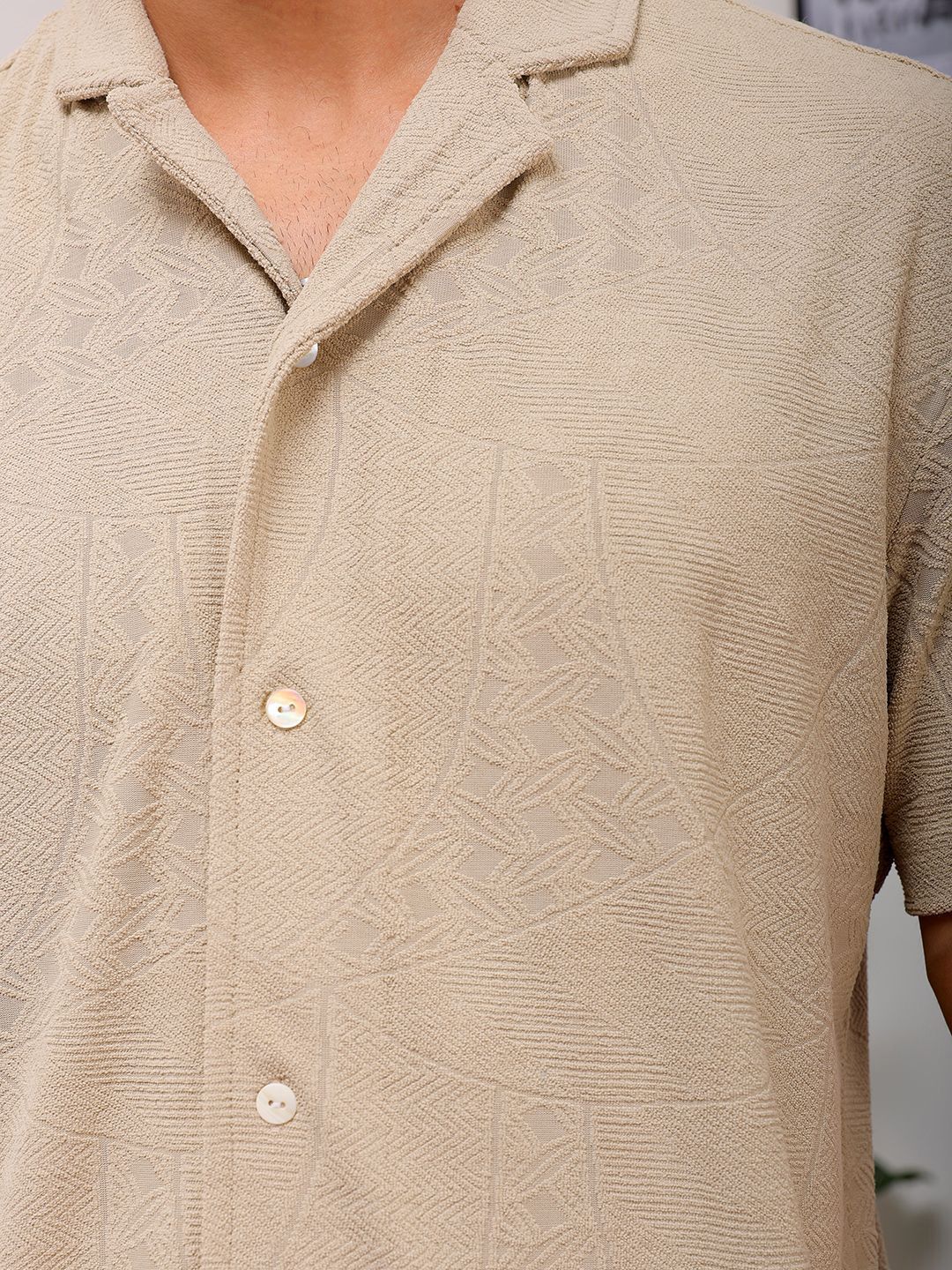 The Indian Garage Co Men Slim Fit Textured Terry Knit Resortwear Shirt