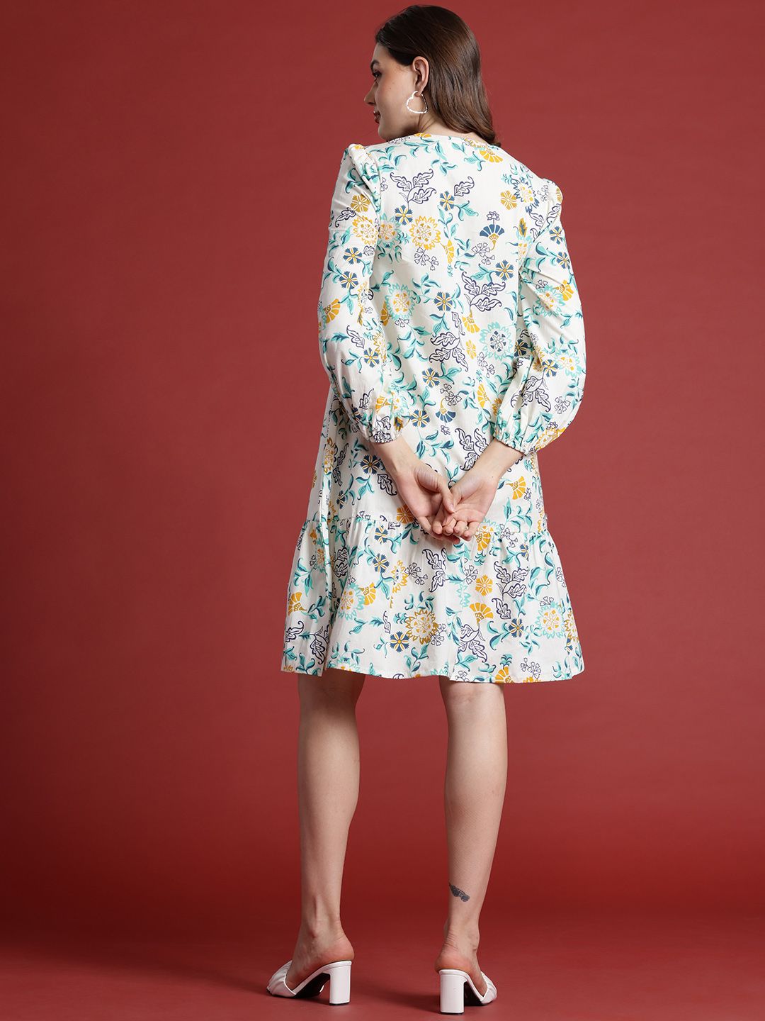 all about you Pure Cotton Floral Print Tiered Detail A-Line Dress