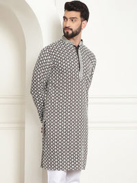 SOJANYA Ethnic Motifs Embroidered Mandarin Collar Pure Cotton Straight Kurta