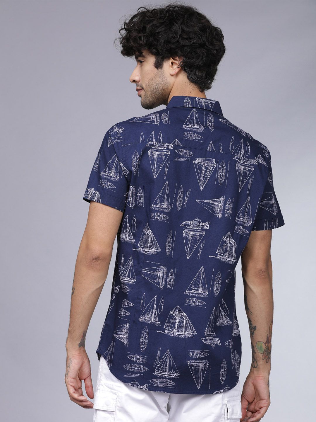HIGHLANDER Men Navy Blue Slim Fit Printed Casual Shirt