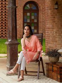 Global Desi Women's Pink & White Printed Tunic
