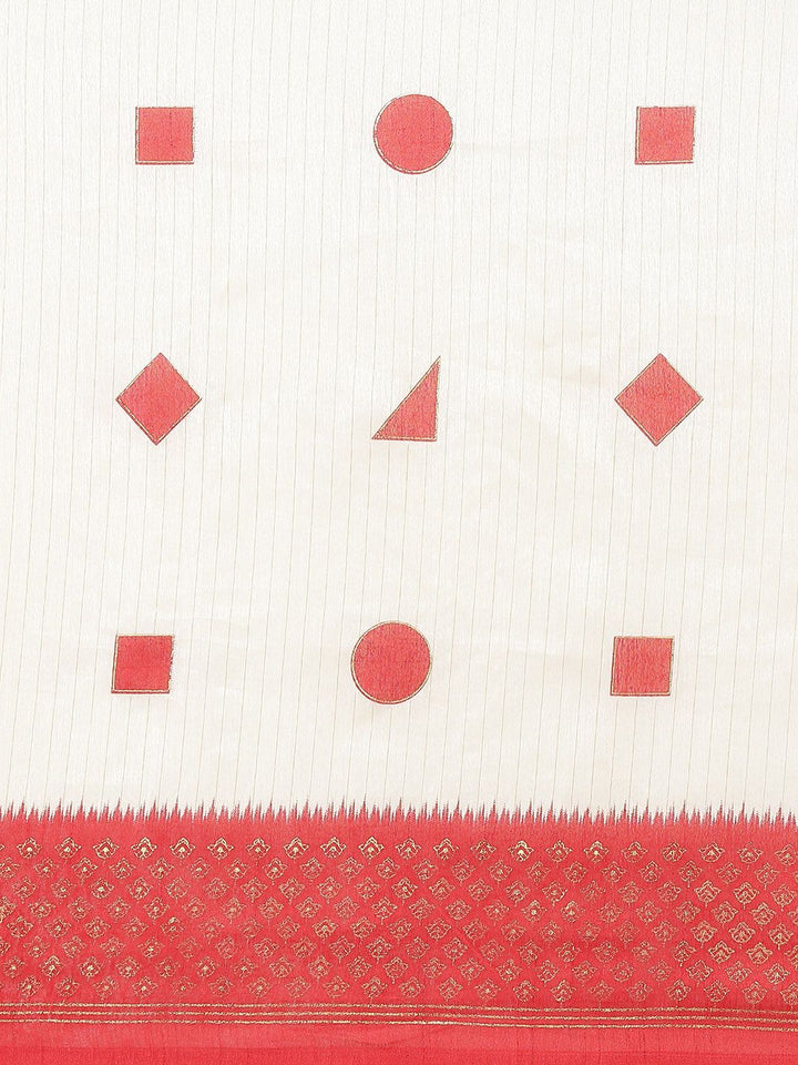 Saree mall Off White & Red Silk Blend Sarees