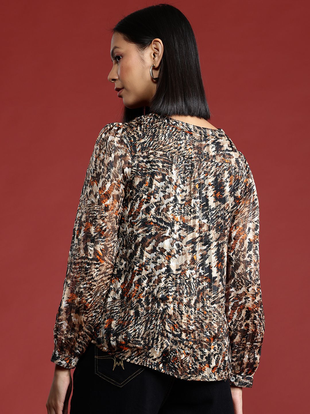 all about you Animal Print Collarless Casual Shirt