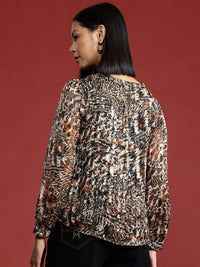 all about you Animal Print Collarless Casual Shirt