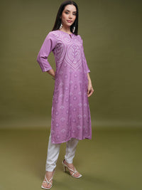 Vishudh Purple Ethnic Motifs Printed Notch Neck Straight Kurta